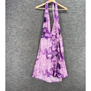 New Pieces Dress Women 2XL Purple Colorblock Shift Midi Sleeveless Halter Neck